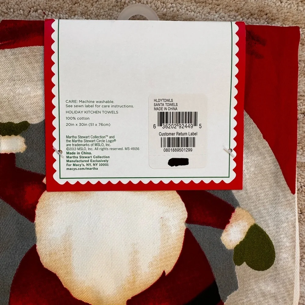 NWT Martha Stewart Collection for Macy’s Set of 3 Holiday Kitchen Towels Santa
